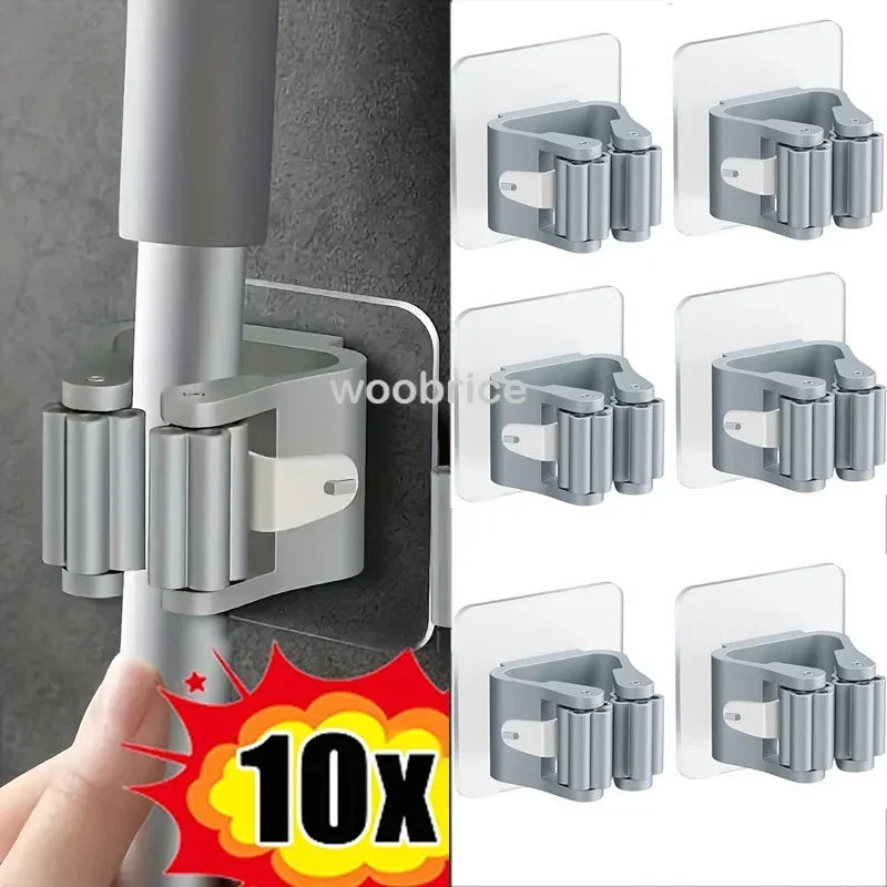 Mop Holder Self-adhesive Broom Stand Wall Mounted Mop Support Sweeping Brush Hook Storage Organizer Bathroom Kitchen Accesso…
