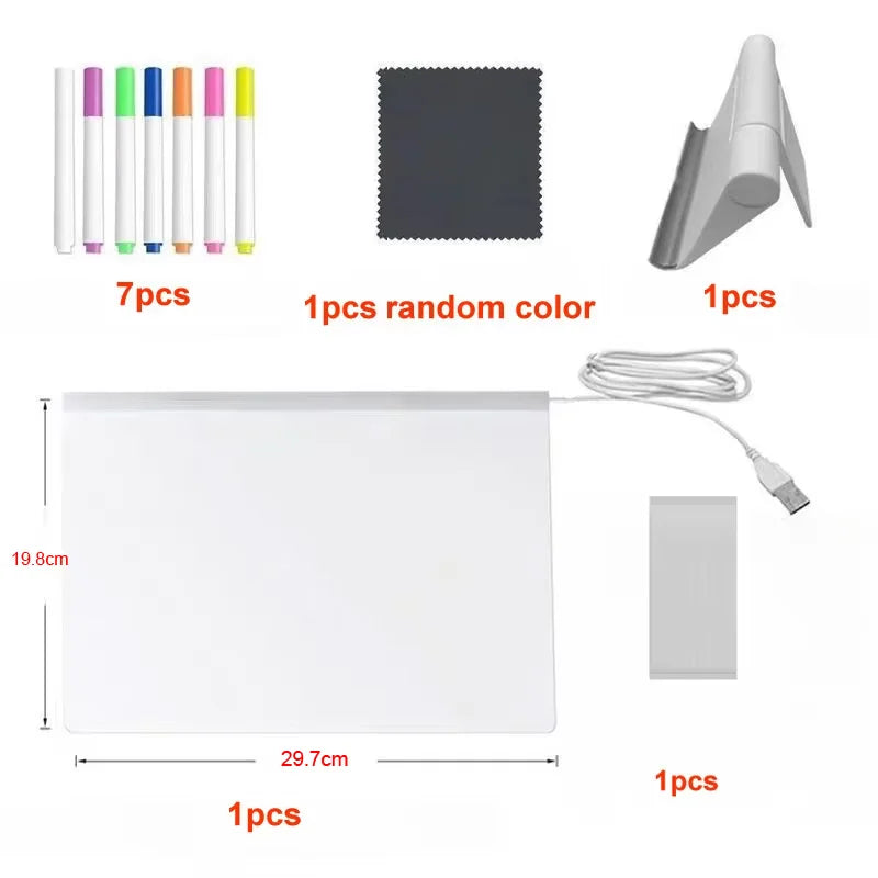 Light Up Acrylic Message Board Rewritable DIY Children's Glowing Drawing Board Message Lamp With 7 Colorful Pens - image 8