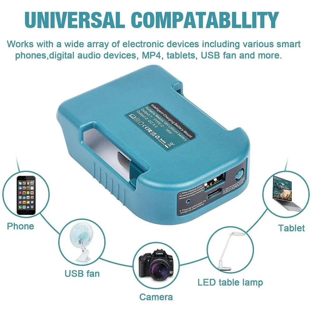 For Makita 18V With USB With Type-C Battery Holder For Makita 18V Battery BL1840 BL1850 BL1860 Charger Adapter Charging - im…