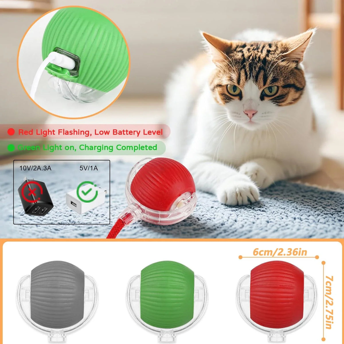 iLMH 1/2 PCS Cat Interactive Ball Toy Automatic Rolling Ball Faux Tail Rechargeable Smart Pet Electric Toy Pet Toy Imitate M…