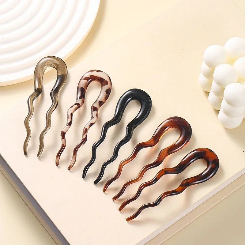 U-Shaped Hair Fork Fashion Tortoiseshell Acetate Acrylic Hairpin Geometric Headwear Hair Sticks Women Girls Hair Accessories…
