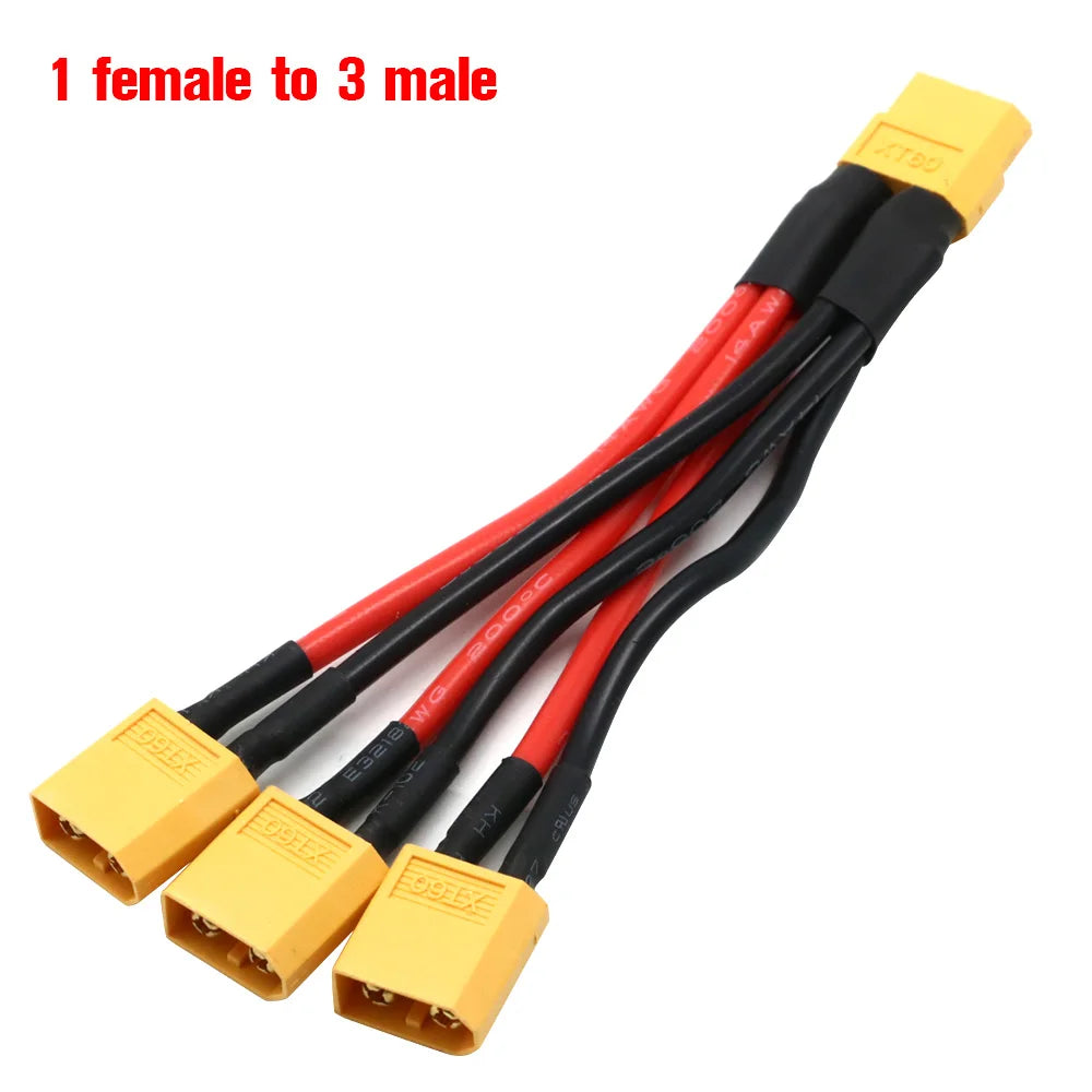 XT60 Parallel Battery Connector Male/Female Cable Dual Extension Y Splitter/ 3-Way 14AWG Silicone Wire for RC Battery Motor…
