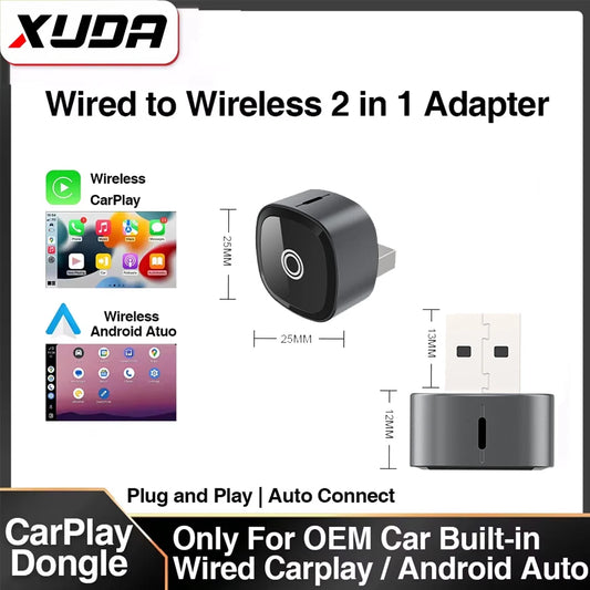 XUDA 2in1 Wireless CarPlay Adapter Android Auto AI Smart Box Car Intelligent Systems For VW Toyota Nissan Honda Ford Benz