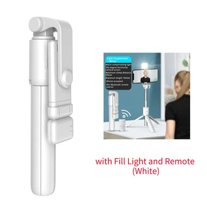 Portable Bluetooth Selfie Stick Tripod Holder with Remote Shutter Fill Light Extendable Wireless Remote Retractable Phone St…