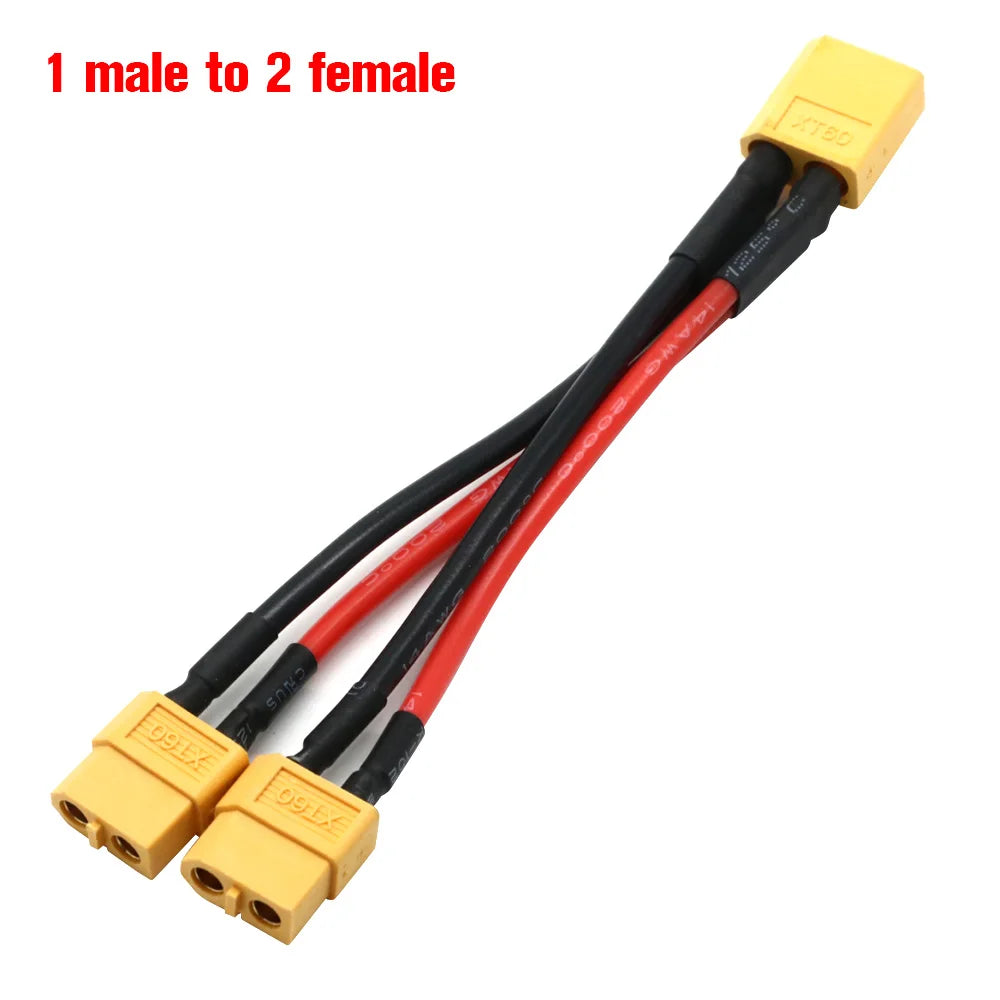 XT60 Parallel Battery Connector Male/Female Cable Dual Extension Y Splitter/ 3-Way 14AWG Silicone Wire for RC Battery Motor…