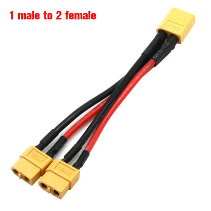 XT60 Parallel Battery Connector Male/Female Cable Dual Extension Y Splitter/ 3-Way 14AWG Silicone Wire for RC Battery Motor…