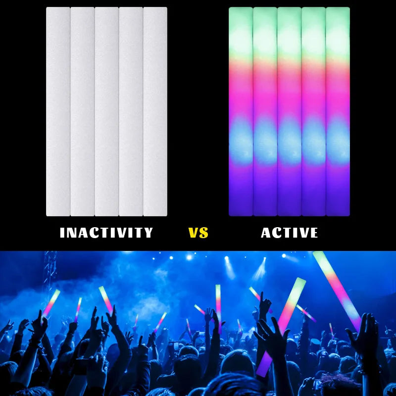 15/30Pcs LED Glow Sticks Bulk Colorful RGB Glow Foam Stick Cheer Tube Dark Light for Xmas Birthday Wedding Party Supplies -…