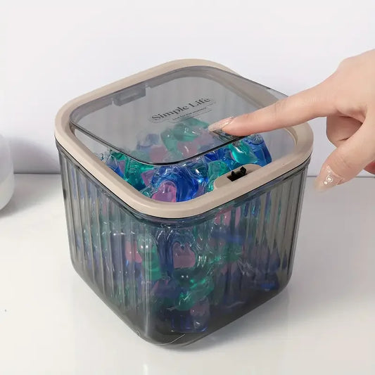 1-Piece Transparent Mini Desktop Storage Box, with Pop-Up Lid, Waterproof Multifunctional Storage Container, Laundry Deterge…