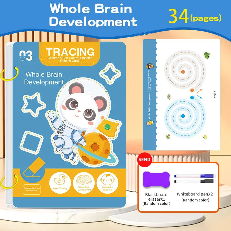 34-Page Reusable Children's Practice Book Set with Erasable Pen - Early Learning of Writing and Drawing Skills, Educational…