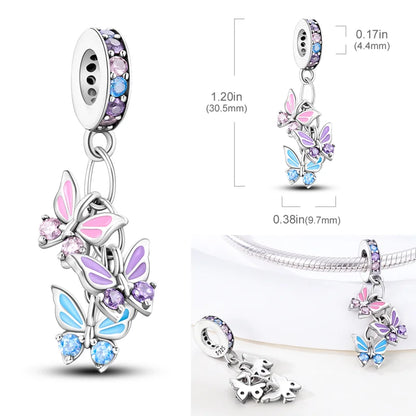 2026 Hot Sale Charms Bead 925 Sterling Silver Pink Butterfly Luminous Firefly Dangle Fit Bangle Bracelet Necklace DIY Jewelr…
