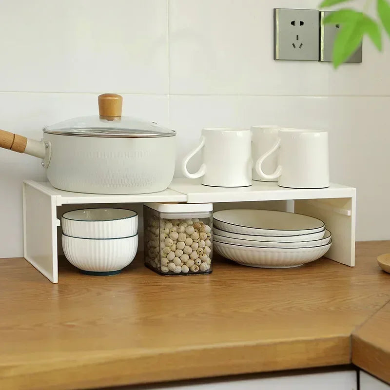 1/2pcs Kitchen Stretchable Cabinet Shelf Cupboard Separated Storage Rack Countertop Organizer Spice Organizer Shelf Save Spa…