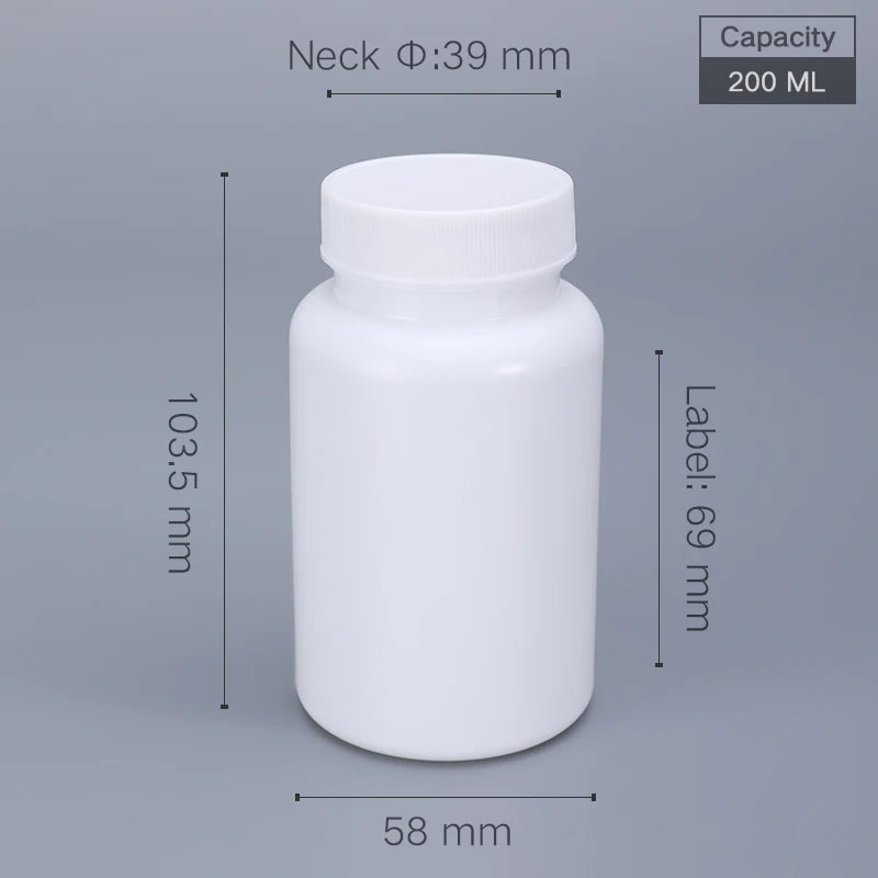 10pcs 20-200ml Plastic HDPE White Empty Seal Bottles, Refillable Pill Vials for Medicine, Capsule, Solid Powder, Reagent Sto…