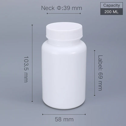 10pcs 20-200ml Plastic HDPE White Empty Seal Bottles, Refillable Pill Vials for Medicine, Capsule, Solid Powder, Reagent Sto…