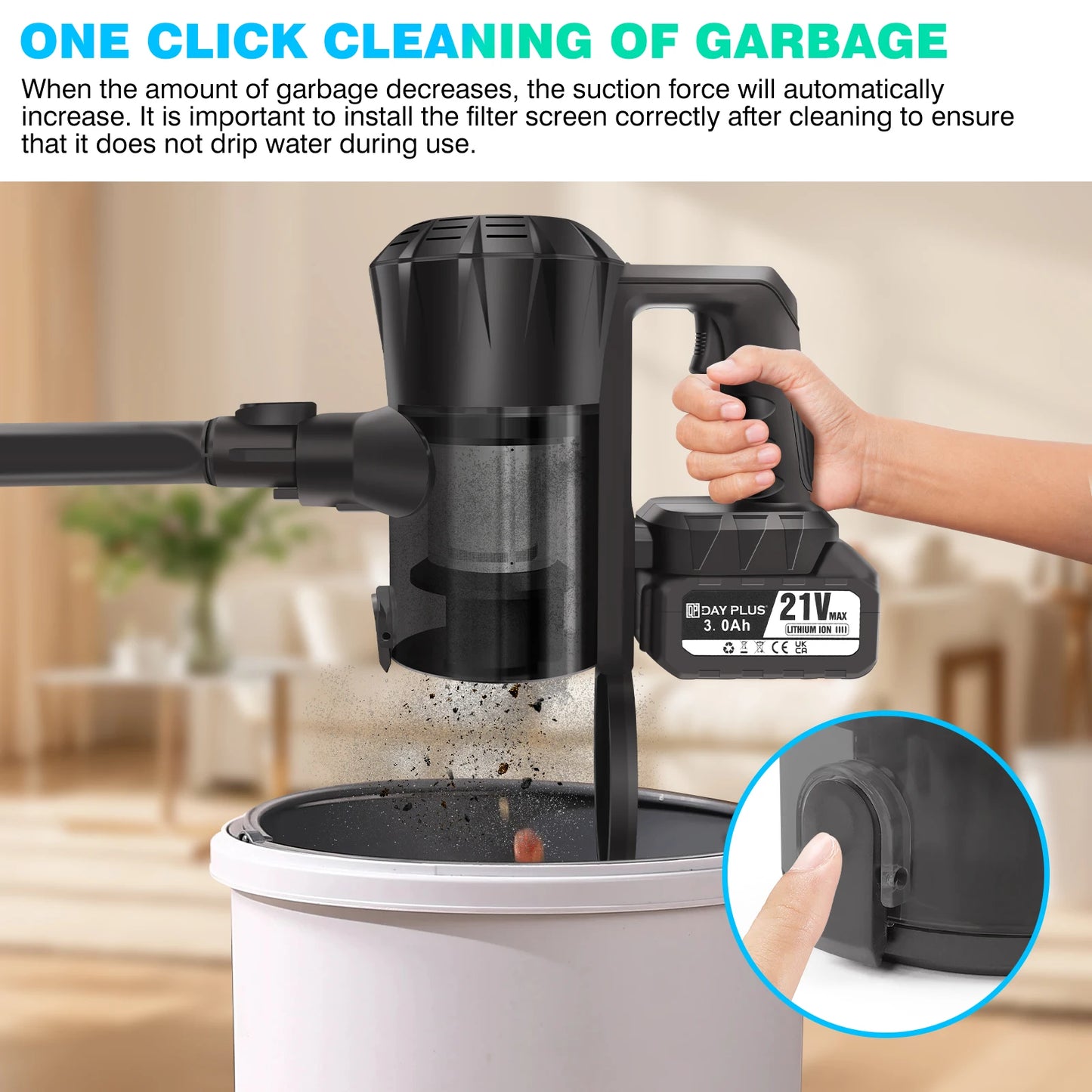 6-in-1 Cordless Vacuum 550W 45KPA｜2 Batteries｜LED Display｜Self-Standing｜Pet Hair/Carpet/Hard Floor (Black) - image 5