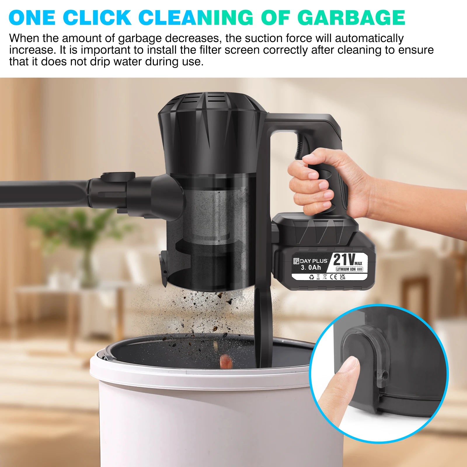 6-in-1 Cordless Vacuum 550W 45KPA｜2 Batteries｜LED Display｜Self-Standing｜Pet Hair/Carpet/Hard Floor (Black) - image 5