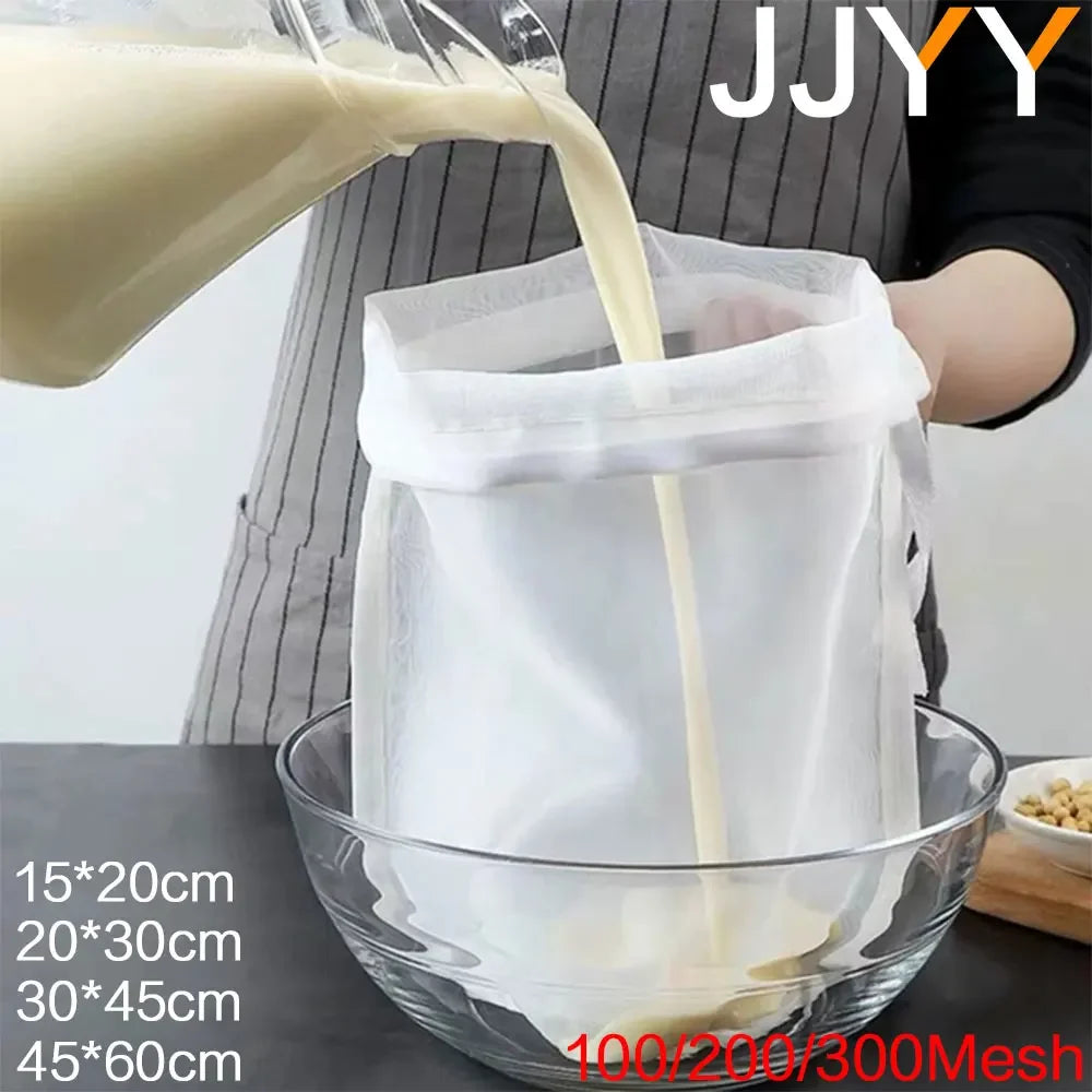 JJYY 100/200/300 Mesh Nylon Filter Nut Milk Bag Net Yogurt Tea Beer Coffee Oil Food Filter Strainers Mesh Kitchen Strainer B…