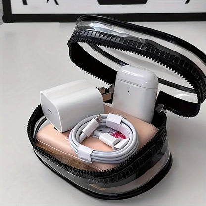 Portable Mini Clear Zipper Storage Bag - Space-Saving Organizer for Earphones & Chargers, Versatile with Handy Keychain Loop…