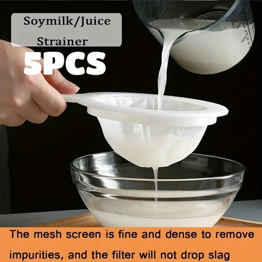 5pcs Soy Milk Wine Filter Bag Nylon Ultra-fine Filter Mesh Sieve for Soy Juice Coffee Milk Food Strainer Spoon Kitchen Colan…