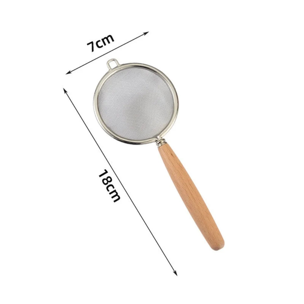 1/3pcs Stainless Steel Colander with Wooden Long Handle Hanging Ear Kitchen Strainer Filter Fine Mesh Sieve Sifter Kitchen T…