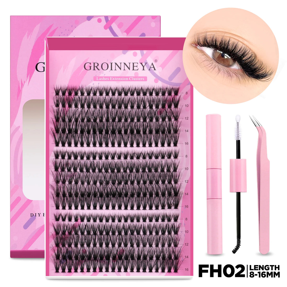 GROINNEYA DIY Lash Extension Kit Individual Lashes Cluster Mix Eyelashes Full Set Lashes Kit with Lash Bond and Seal At Home…