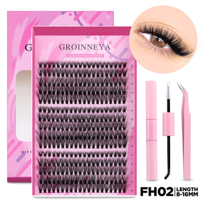 GROINNEYA DIY Lash Extension Kit Individual Lashes Cluster Mix Eyelashes Full Set Lashes Kit with Lash Bond and Seal At Home…