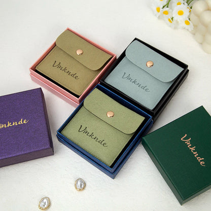 24/50/100Set Personalized Logo 9x9x3cm Jewelry Paper Box With 8x8cm Microfiber Snap Bag Jewellery Earrings Rings Brooch Boxe…