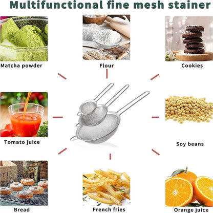 1/3/4Pcs/Set Stainless Steel Wire Fine Mesh Oil Strainer Flour Colander Sieve Sifter Pastry Baking Tools Kitchen Accessories…