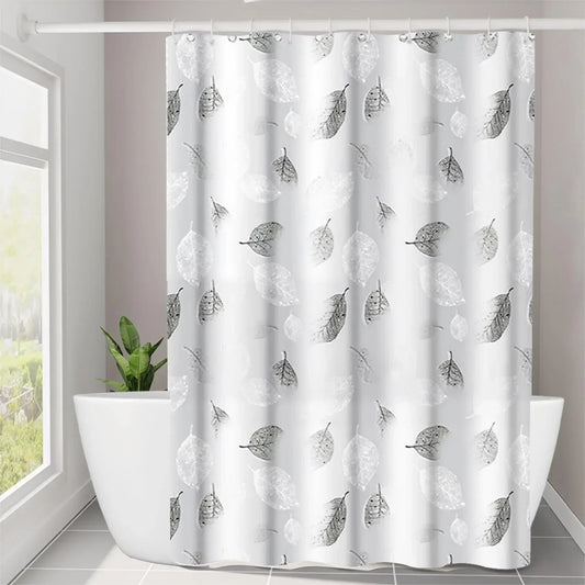 1pc Leaf Pattern Plastic Shower Curtain, Lightweight Bath Curtain Liner with Plastic Hooks, Transparent Curtain, Bathroom De…