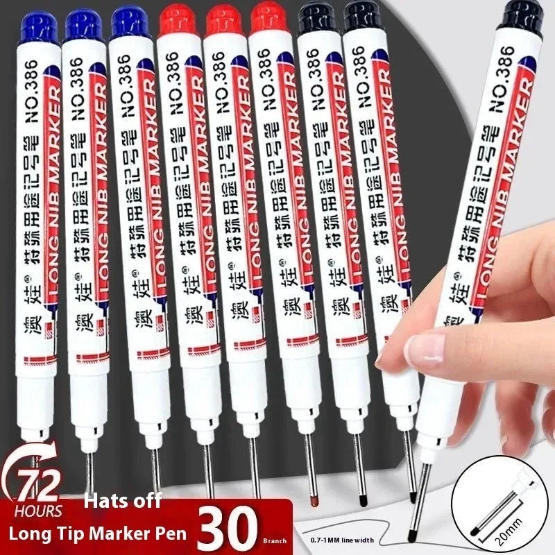 4/12 Pcs Waterproof Long Head Markers Deep Hole Marker Pen for Metal Carpenter Red/Black/Blue/Green Ink Woodworking Tools Ma…