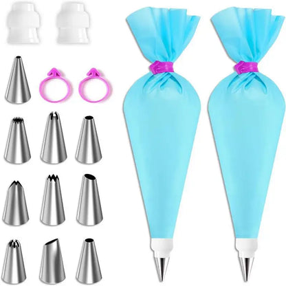 Silicone Piping Bags and Tips Set Cake DIY Decorating Kit with Stainless Steel Nozzle Reusable Silicone Pastry Baking tool -…