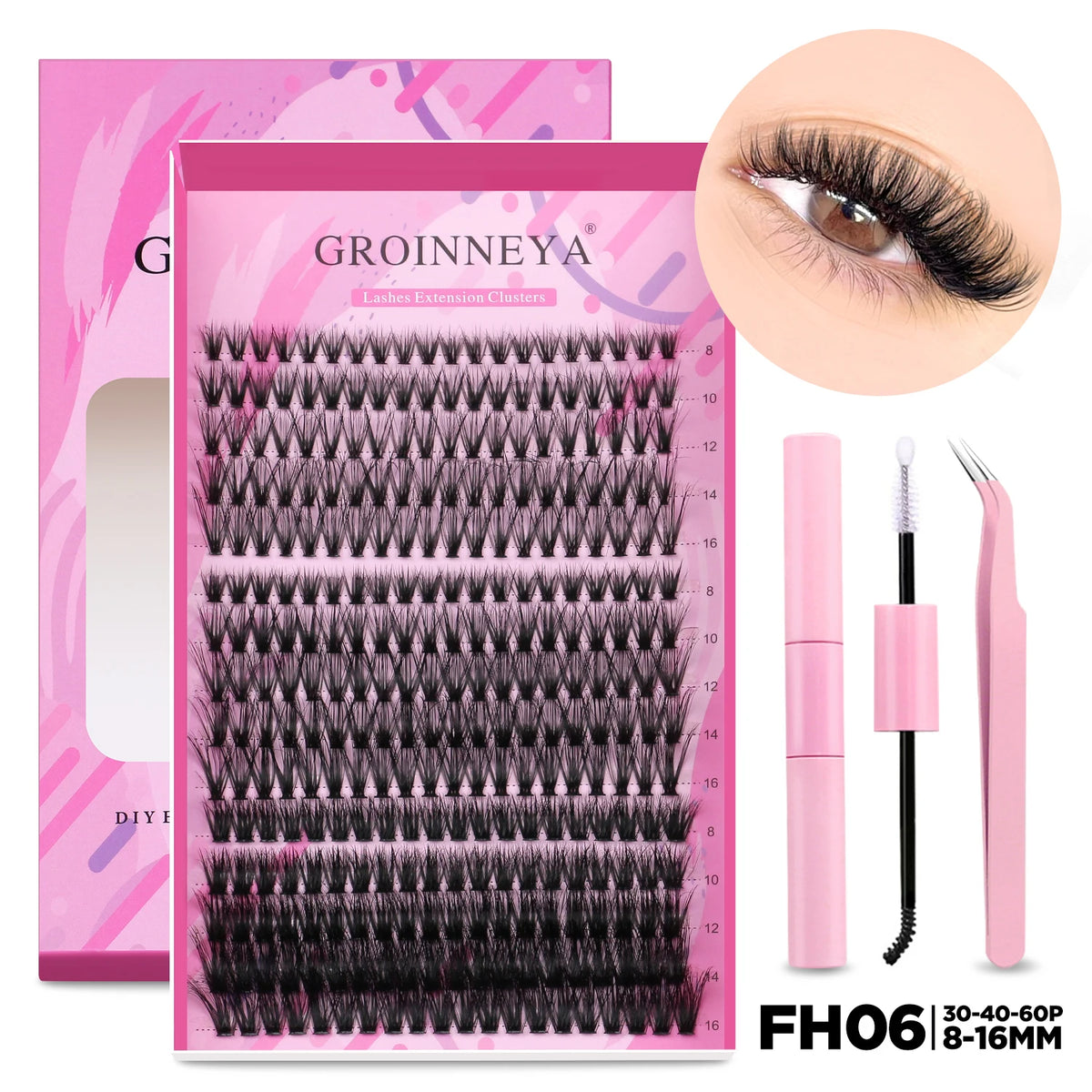 GROINNEYA DIY Lash Extension Kit Individual Lashes Cluster Mix Eyelashes Full Set Lashes Kit with Lash Bond and Seal At Home…