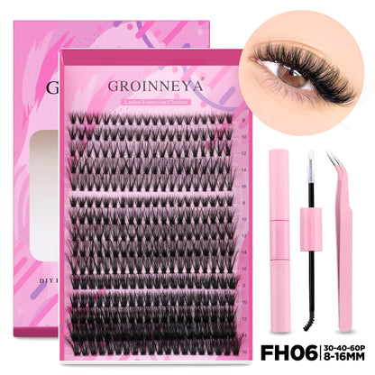 GROINNEYA DIY Lash Extension Kit Individual Lashes Cluster Mix Eyelashes Full Set Lashes Kit with Lash Bond and Seal At Home…