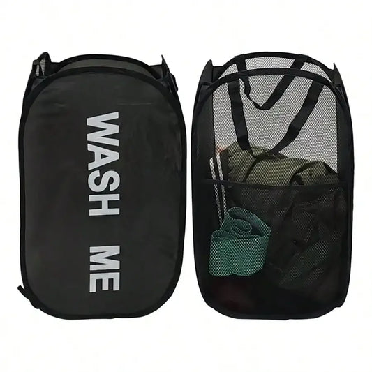 Portable Mesh Pop Up Laundry Hamper Wide Opening Breathable Collapsible Space-Saving Laundry Basket Dorm Travel Bathroom Ite…