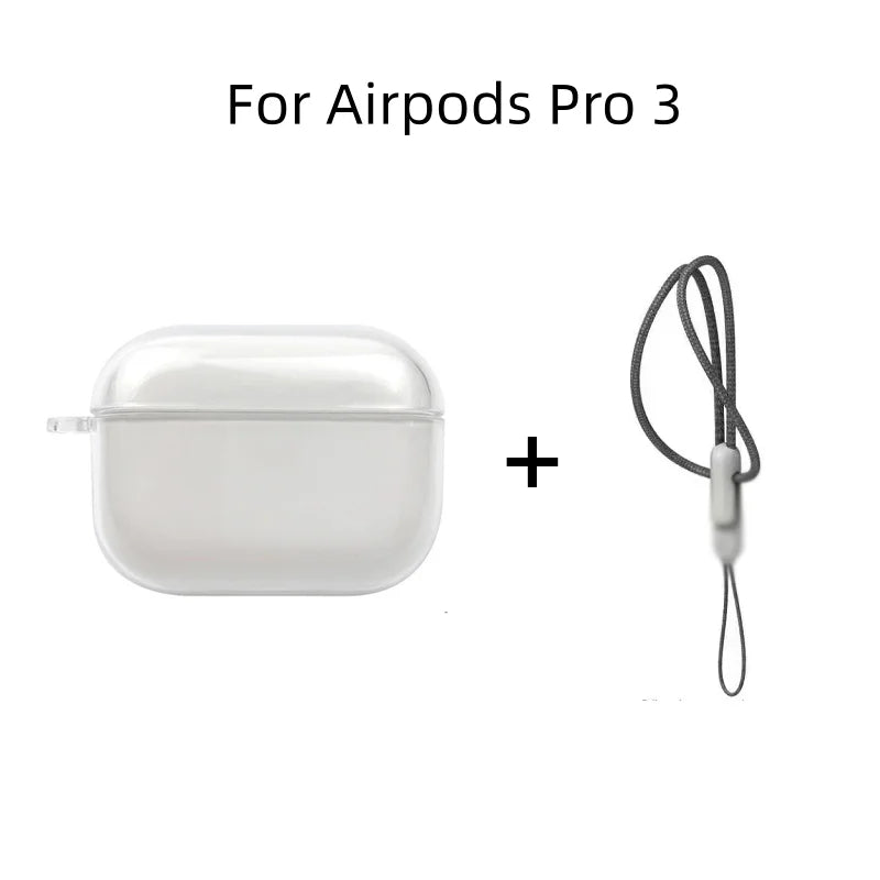 Clear Soft TPU Earphone Case for Airpods 4 3 2 1 Pro Pro2 Pro 3 Shockproof with Lanyard Strap for Airpods 4 Charging Case Co…