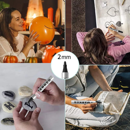 Permanent Paint Marker Pen Waterproof Black Pen for Tyre Oily Markers Quick Drying Signature Pen Stationery Supplies - image…