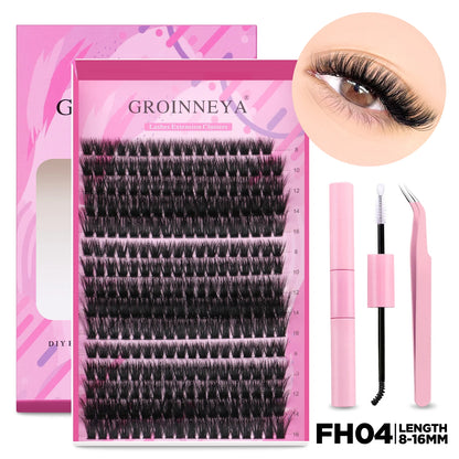 GROINNEYA DIY Lash Extension Kit Individual Lashes Cluster Mix Eyelashes Full Set Lashes Kit with Lash Bond and Seal At Home…
