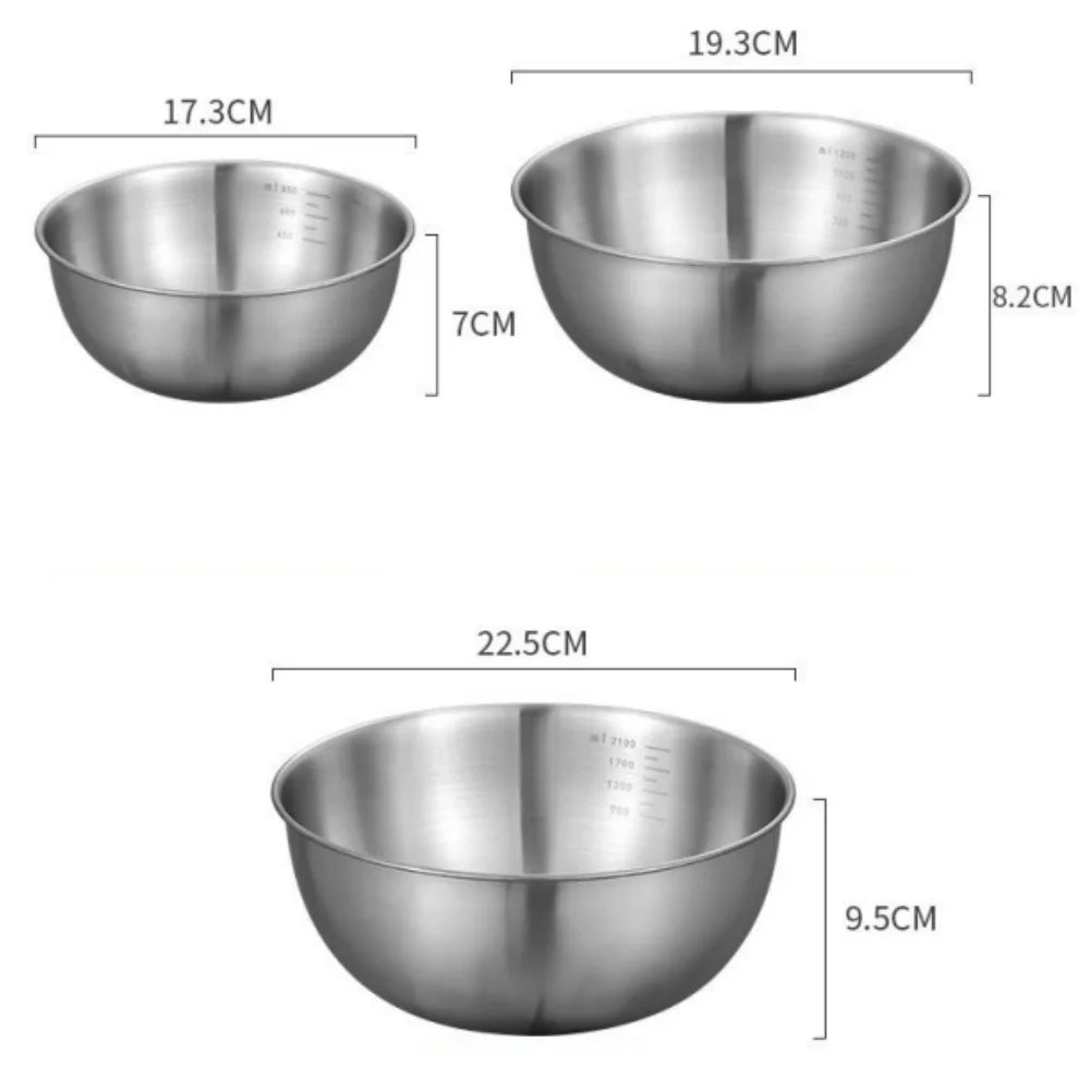 1-3 Stainless Steel Bowl Set with Scale for Cooking Baking Food Storage Large Capacity Mixing Bowls for Home Kitchen Essenti…