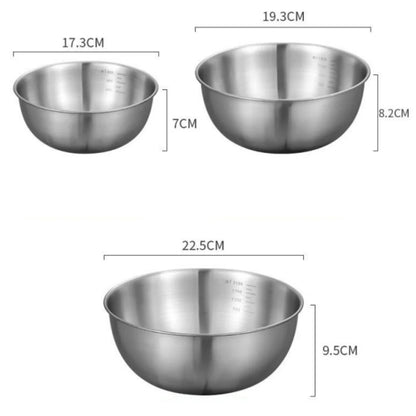 1-3 Stainless Steel Bowl Set with Scale for Cooking Baking Food Storage Large Capacity Mixing Bowls for Home Kitchen Essenti…