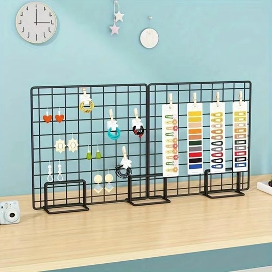 Modern Grid Display Rack Metal with Base Storage Rack Grid Frame Jewelry Booth Rack For Grid Panel - image 2