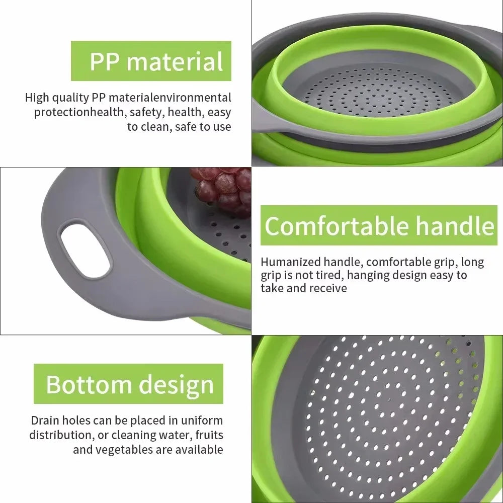 2PCS Silicone Folding Drainer Basket Fruit Vegetable Foldable Colander Kitchen Strainer for Food Pasta Kitchenware Drain Dev…