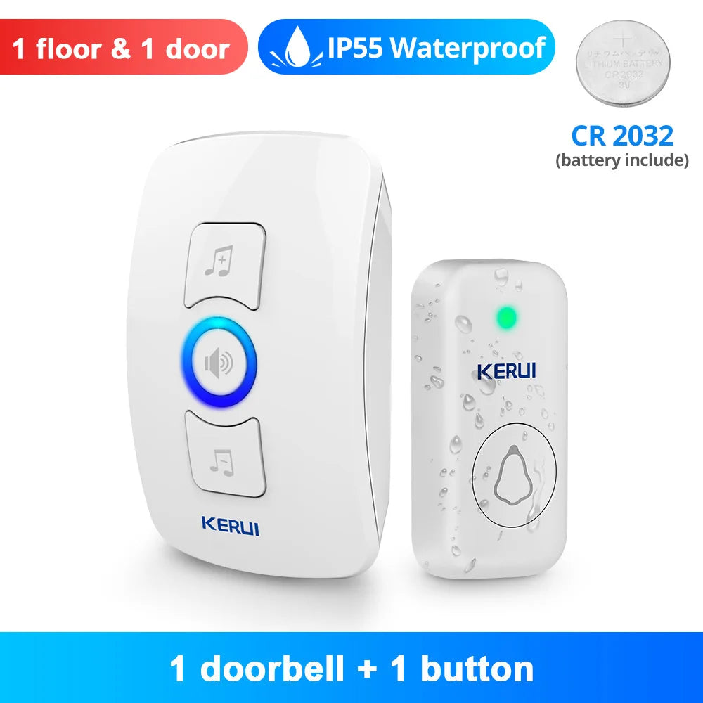 KERUI Wireless Doorbell Waterproof OutDoor Smart Home Door Bell Welcome Melodies Chimes LED Flash Security Adjustable Volume…