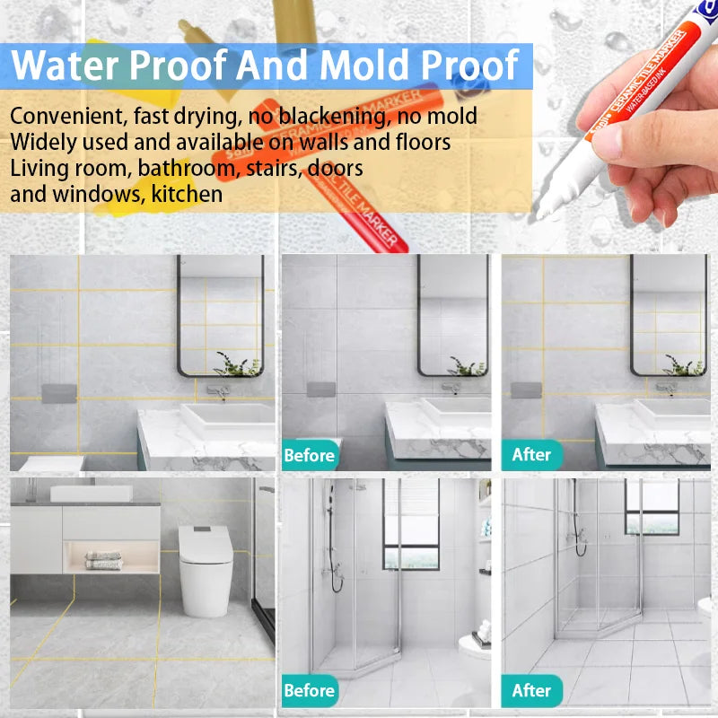 1/3 Pcs Waterproof White Marker Pen Wall Seam Repair Tiles Grout Markers Pens Floor Bathroom Decontamination Paint Brush Too…