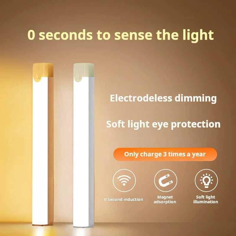1pc Wireless Rechargeable LED Motion Sensor Cabinet Light - Ideal for Closet, Kitchen, Wardrobe, Stairs - Battery Operated N…