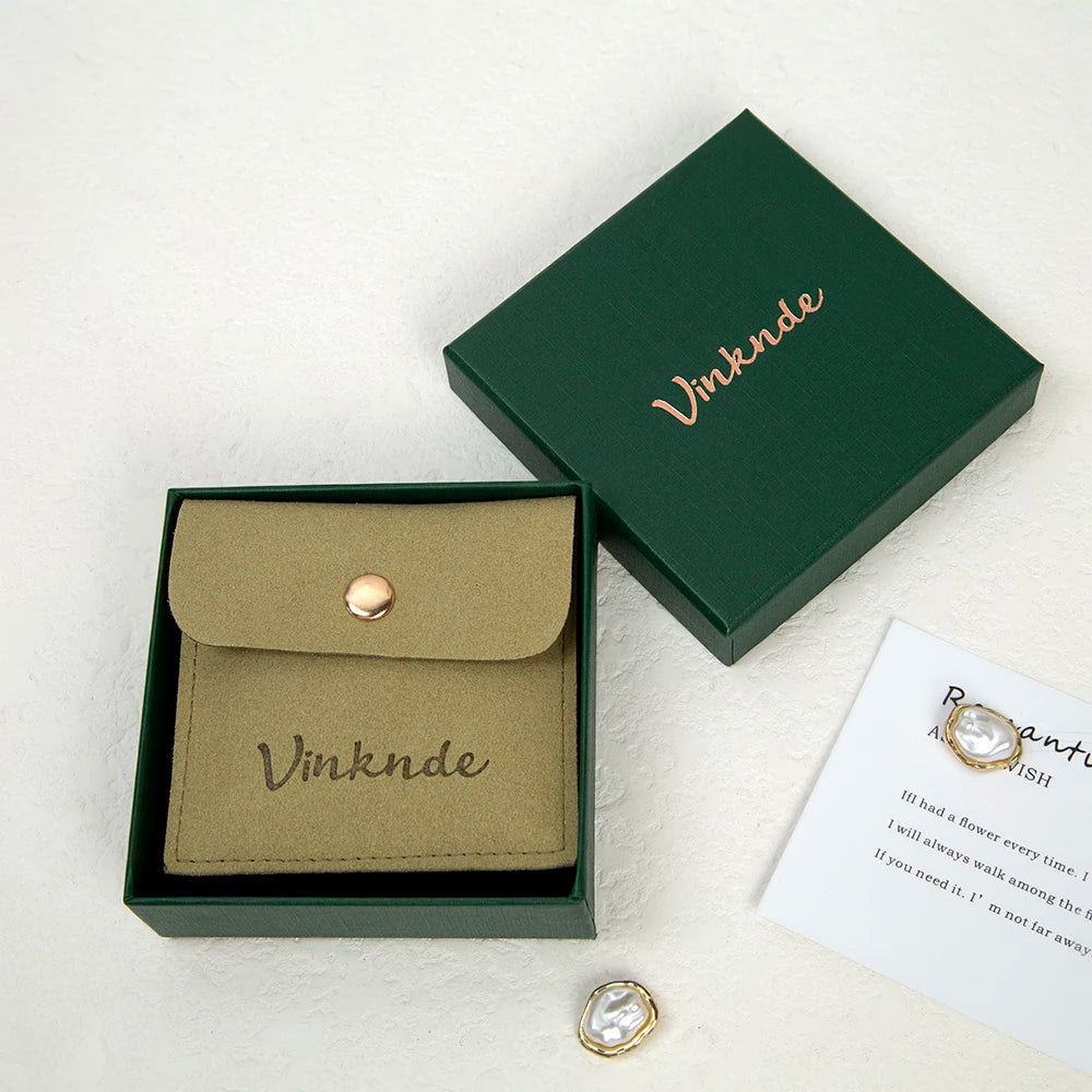 24/50/100Set Personalized Logo 9x9x3cm Jewelry Paper Box With 8x8cm Microfiber Snap Bag Jewellery Earrings Rings Brooch Boxe…