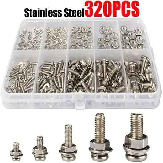 320pcs Premium Stainless Steel Screw and Nut Assortment Kit - Corrosion-Resistant, Snap-in Nuts, M2 to M5 Sizes - Ideal for…