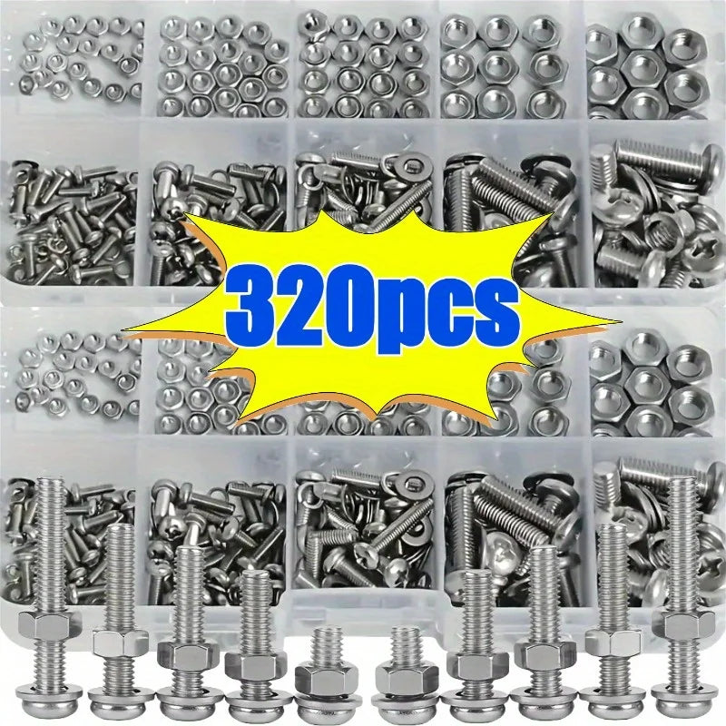 Hex Nuts and Bolt Set - 320 pieces/120 pieces, durable M2 - M5 metric size, universal hardware kit for DIY projects and repa…
