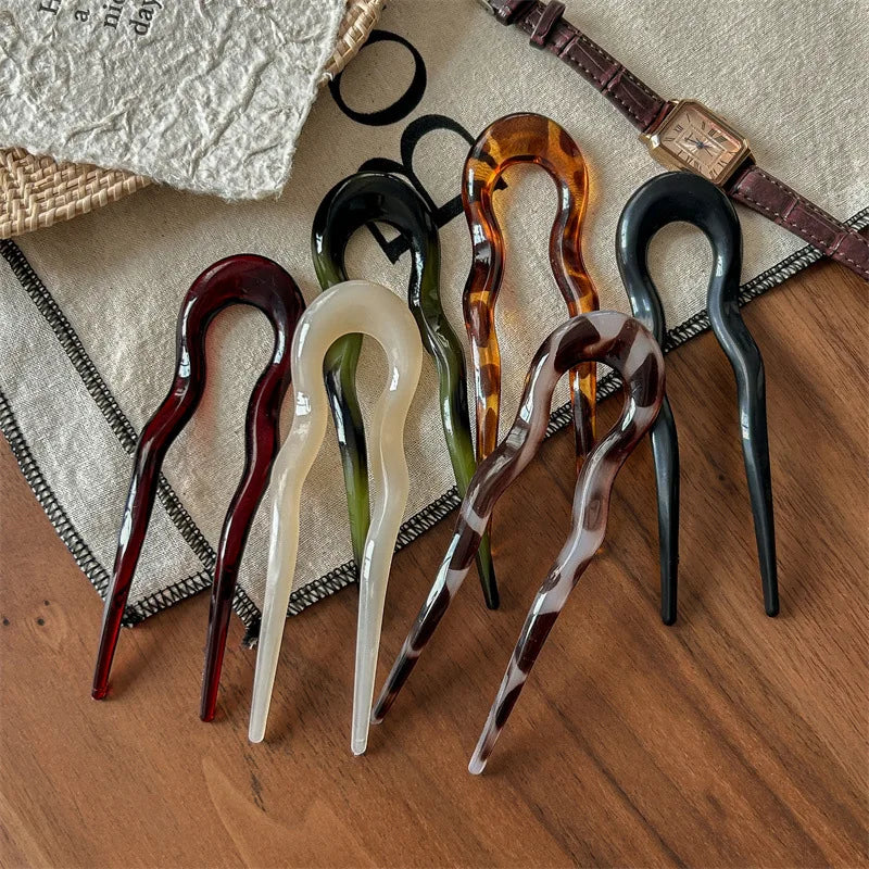 U-Shaped Hair Fork Fashion Tortoiseshell Acetate Acrylic Hairpin Geometric Headwear Hair Sticks Women Girls Hair Accessories…