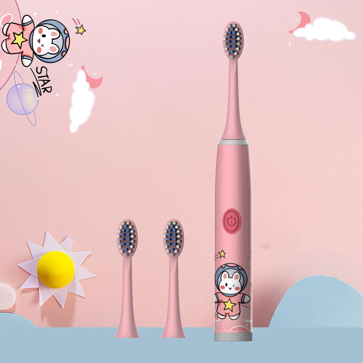 Children's Electric Toothbrush Color Cartoon Space Series Children's Soft Hair Cleaning Brush (Battery Not Included) - image…