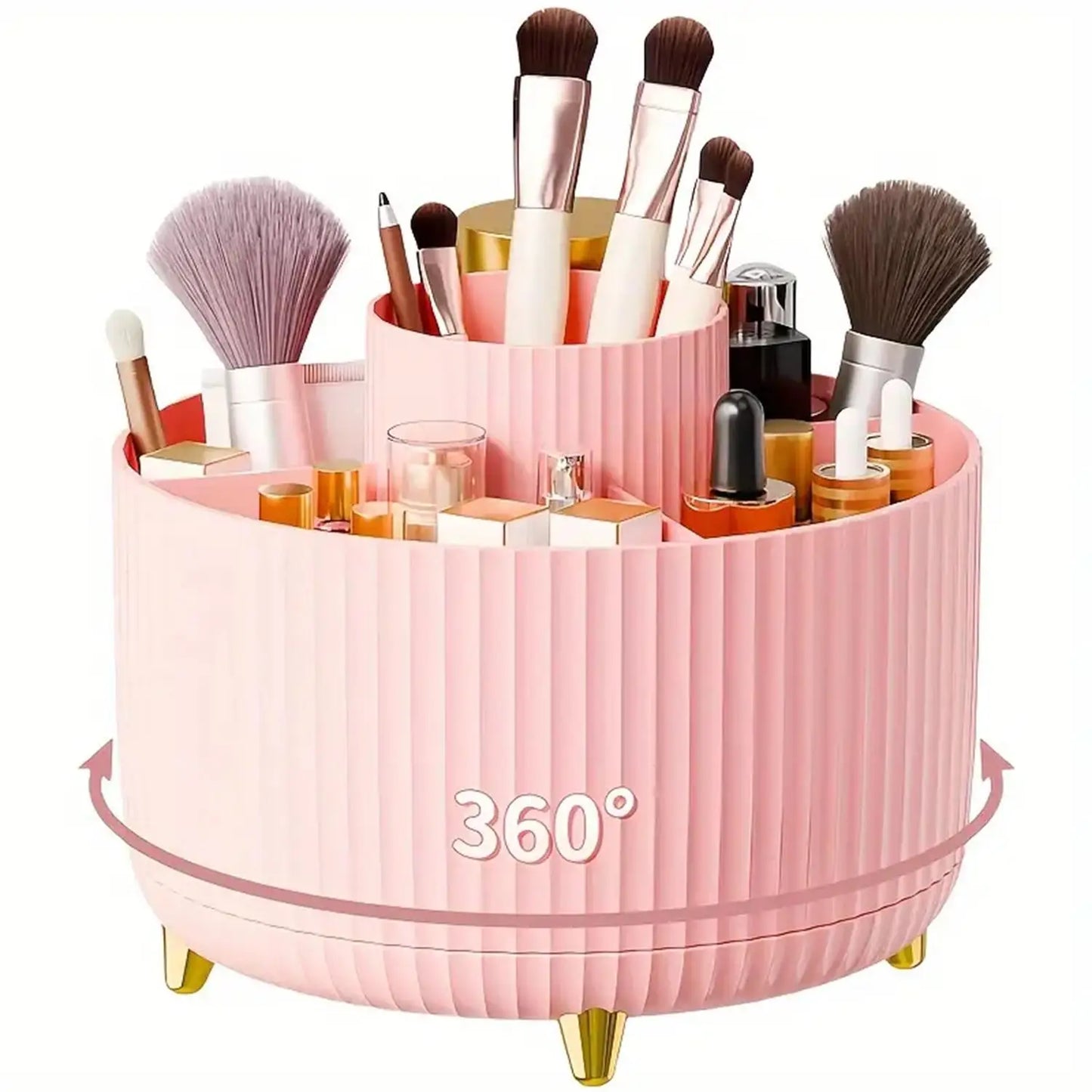 360° Rotating Makeup Organizer - 1pc Plastic Cosmetic Storage with 5 Compartments - Multi-Functional Holder for Brushes - im…