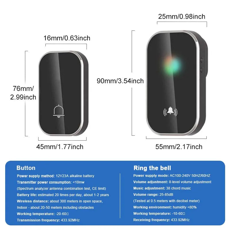 Wireless Doorbell Smart Home Welcome Door Bell 36 Ringtones 300M Long Distance Outdoor House Door Chime Kit Battery Free - i…